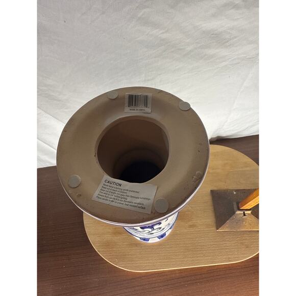 12 inch Hand Painted Blue and White Ceramic Candle Holder - Picture 6 of 7